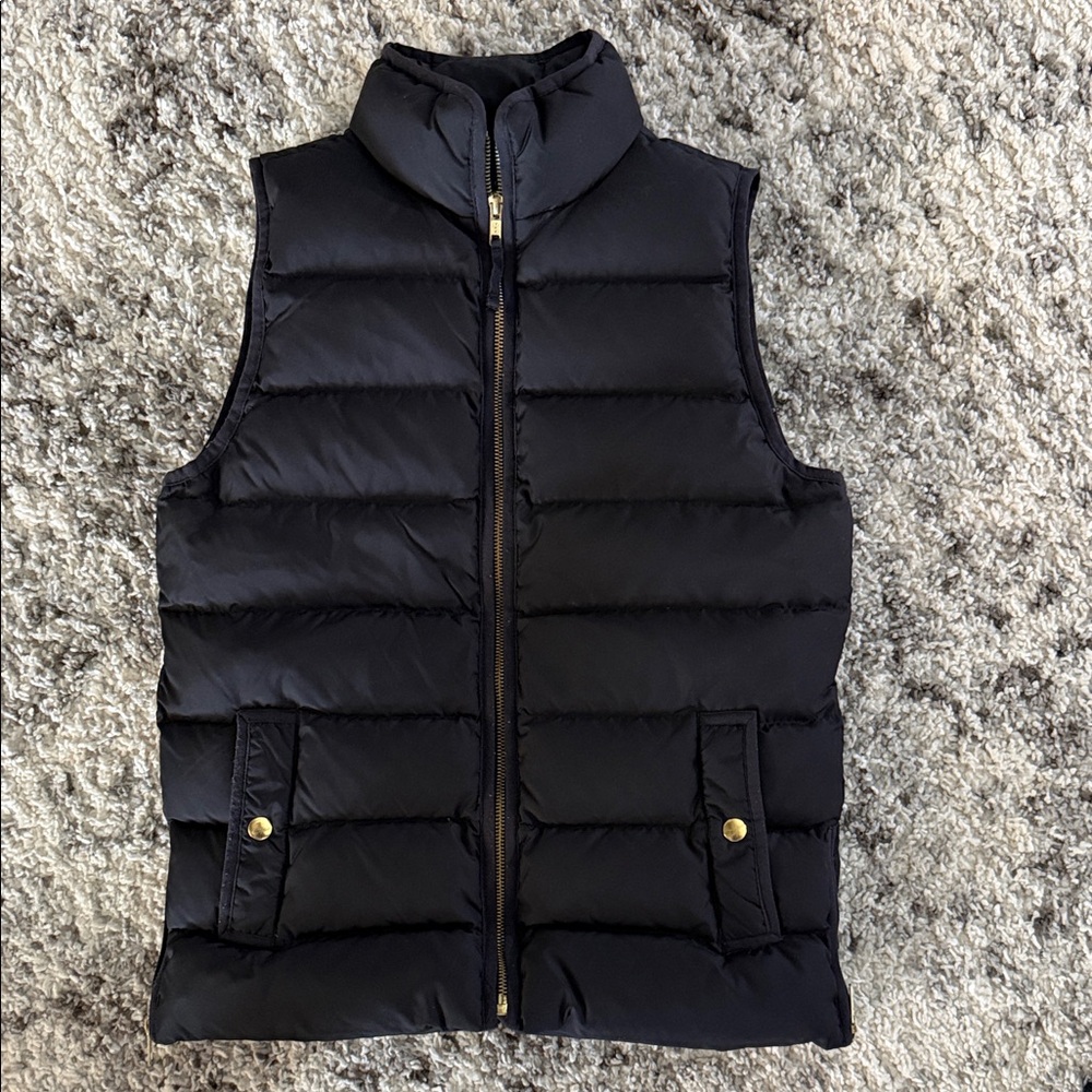 J. Crew Black Quilted Puffer Vest with Gold Hardware